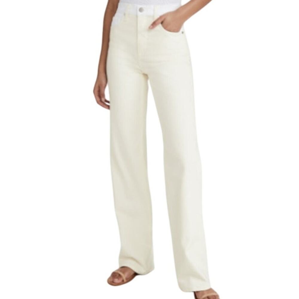 BLDWN 25 High Rise Relaxed Denim Jeans Womens Two Tone Cream White